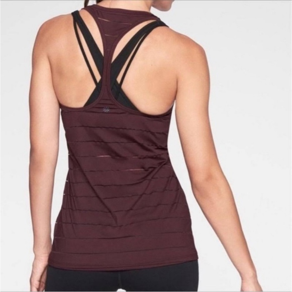 Athleta Stripe Mesh High Neck Chi Tank Auberge Size L oversized & flowy